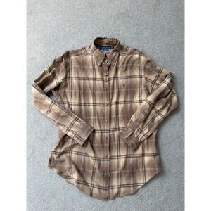 Ralph Lauren Classic Plaid Button Down Size L Brown Classic Fit Rodeo Western